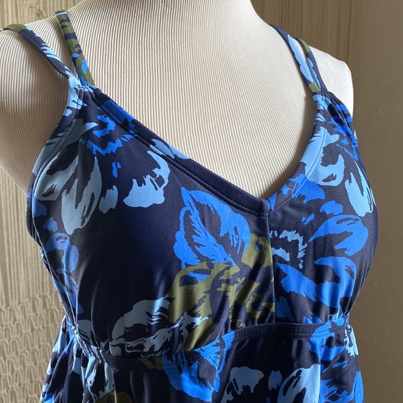Kona Sol Tropical Blue Tankini Criss Cross Back Swim Top NWT - Picture 2 of 5
